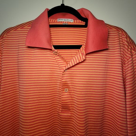 Peter Millar Polo Short Sleeve Orange Striped Golf Shirt‎ Size Large - Picture 3 of 5